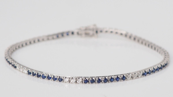 Bracciale In Oro Bianco, Zaffiri E Diamanti