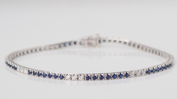 Bracciale In Oro Bianco, Zaffiri E Diamanti