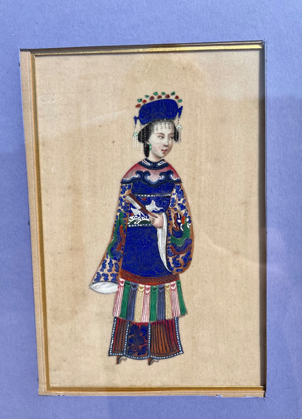 Series of eight Chinese gouaches on rice paper. Chinese school XIXth dignitaries.