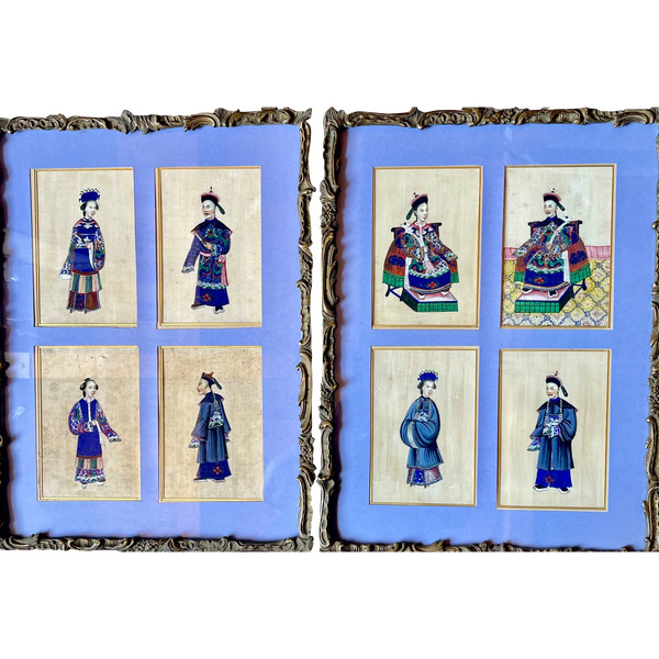 Series of eight Chinese gouaches on rice paper. Chinese school XIXth dignitaries.