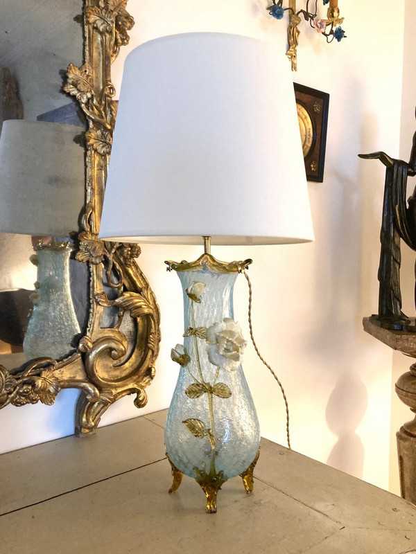 Coppia di vasi a lampada in vetro granito, Manufacture de Clichy, Art Nouveau