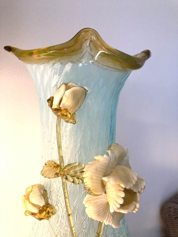 Coppia di vasi a lampada in vetro granito, Manufacture de Clichy, Art Nouveau