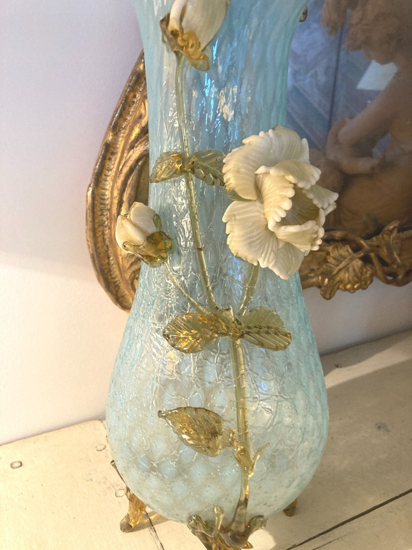 Coppia di vasi a lampada in vetro granito, Manufacture de Clichy, Art Nouveau