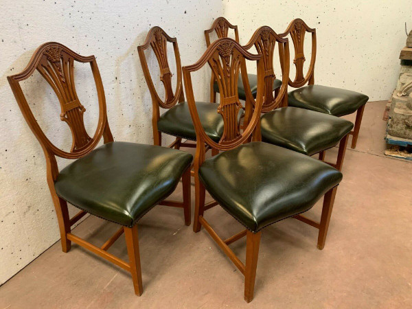 Suite De Six Chaises En Bois Naturel Model Aux épis De Blé XX Siècle