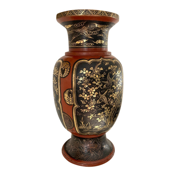 Vaso giapponese Dinanderie, laccato, intarsiato in oro e argento, Meiji XIX secolo