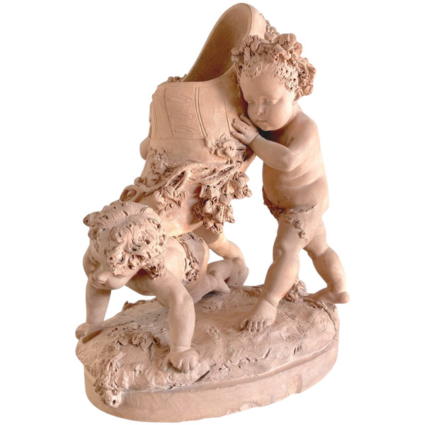 Terracotta di Luca Madrassi (1848-1919) - Allegoria con fiori e putti