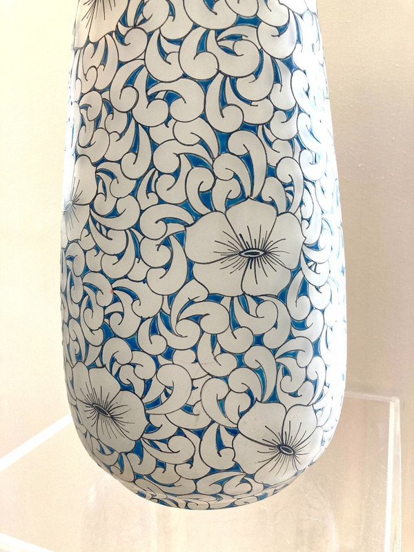 Große Vase aus Glas, Glashütte LEUNE (1861-1930) Jugendstil