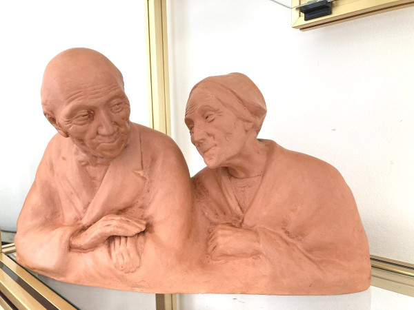 Gaston Hauchecorne, Coppia di anziani in terracotta - Periodo Art Déco
