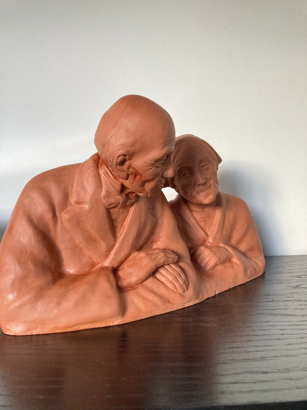 Gaston Hauchecorne, Coppia di anziani in terracotta - Periodo Art Déco
