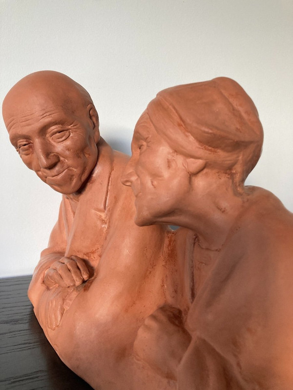 Gaston Hauchecorne, Coppia di anziani in terracotta - Periodo Art Déco