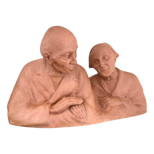 Gaston Hauchecorne, Coppia di anziani in terracotta - Periodo Art Déco