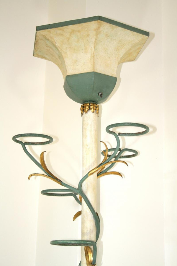 Lacquered And Gilded Wrought Iron Floor Lamp - Art Deco 1940, Attr. House Jansen