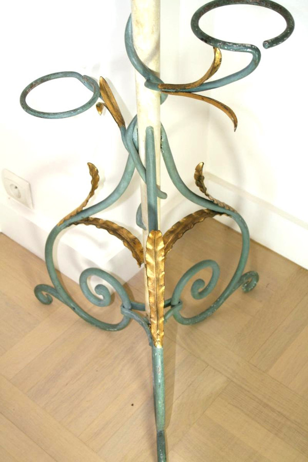 Lacquered And Gilded Wrought Iron Floor Lamp - Art Deco 1940, Attr. House Jansen