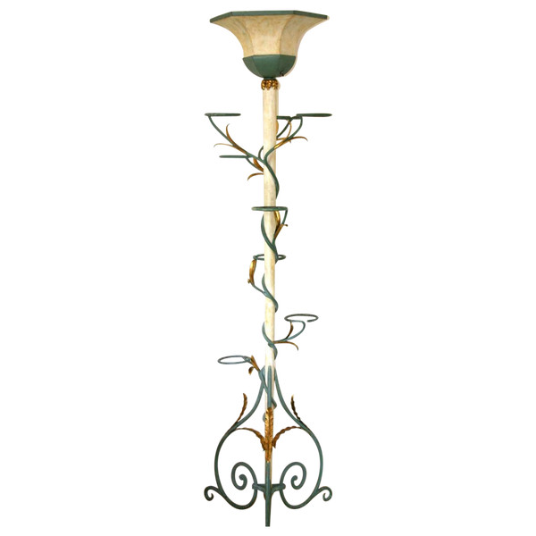 Lacquered And Gilded Wrought Iron Floor Lamp - Art Deco 1940, Attr. House Jansen