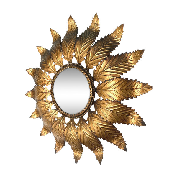 Miroir Soleil en fer doré, dans le Goût de Chaty Vallauris, Années 1960