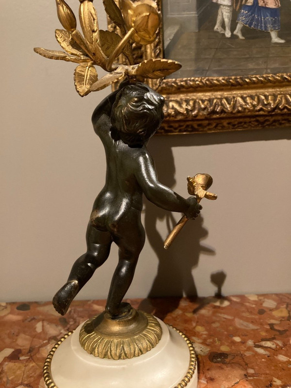 Paire de petits Candélabres à Décor De Putti, 19ème