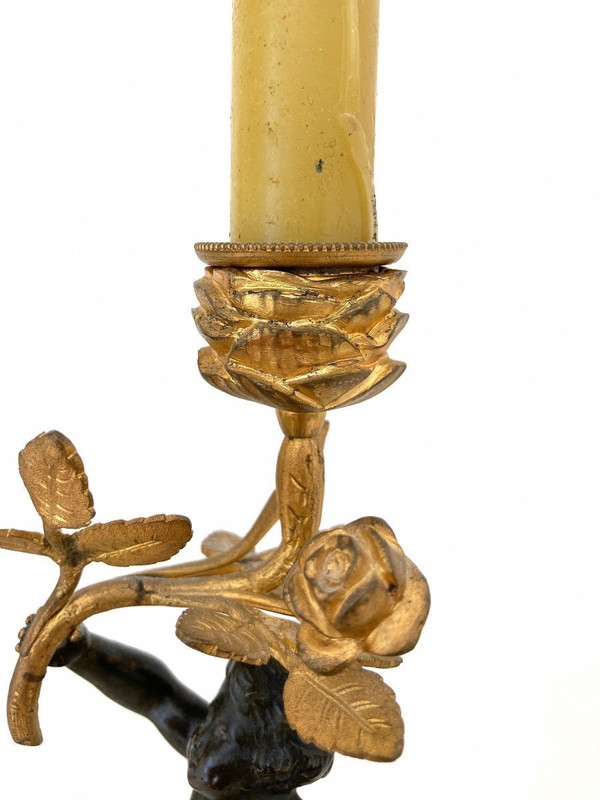 Paire de petits Candélabres à Décor De Putti, 19ème
