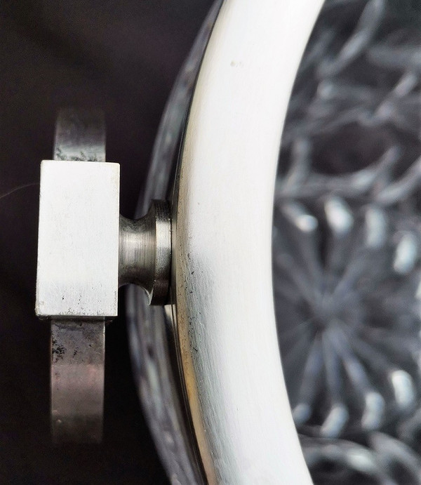 Seltener Eiskübel aus Kristallkontur und versilberten Metallhenkeln