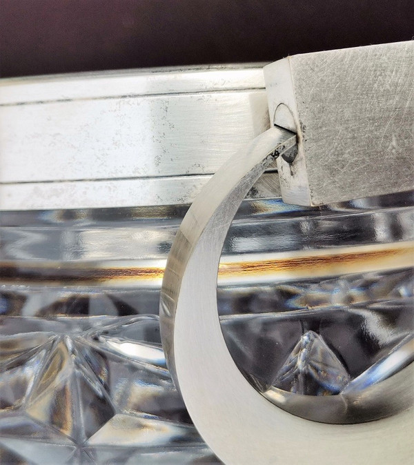 Seltener Eiskübel aus Kristallkontur und versilberten Metallhenkeln