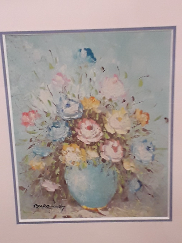 Hinterglasmalerei Blumenstrauß signiert