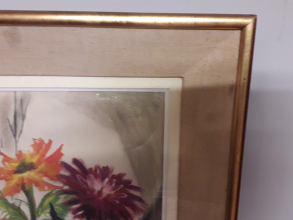 tableau Pastel bouquet de fleurs signé ( P.Charton )