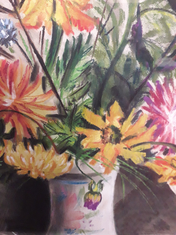 tableau Pastel bouquet de fleurs signé ( P.Charton )