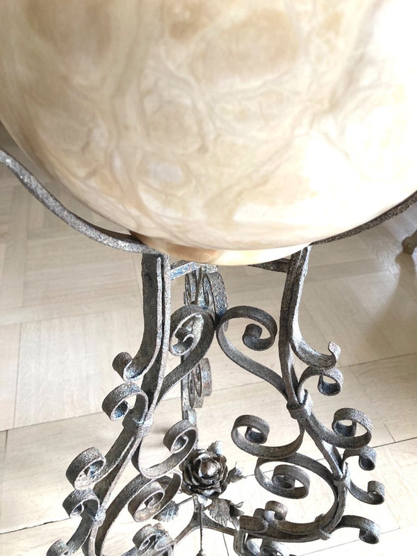 Tripod Base, Wrought Iron And Marble Pot Cover, Late 19th C.