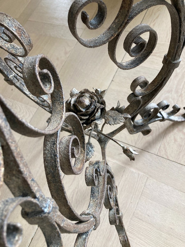 Tripod Base, Wrought Iron And Marble Pot Cover, Late 19th C.