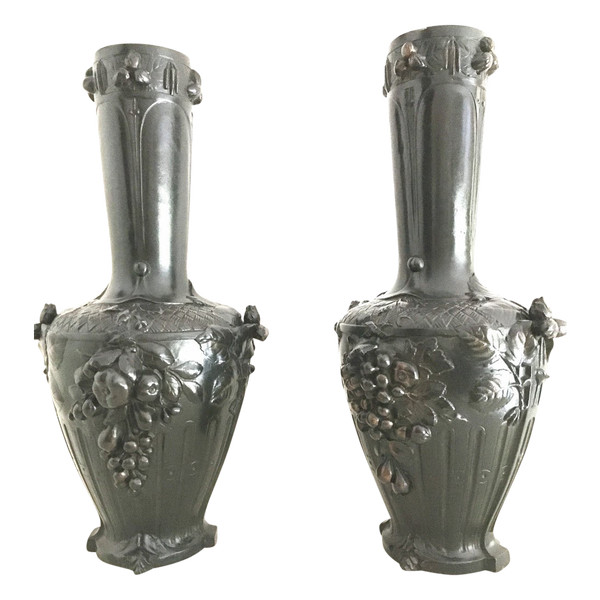 Paire de grands Vases, Signés Guenardeau, Art Nouveau