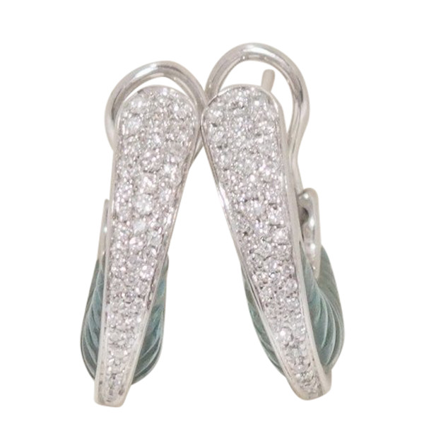 Boucles d'Oreilles En Or Blanc Aigues Marines Et Diamants