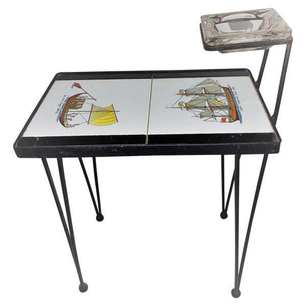 Coffee table or side table in black wrought iron from the 50s/60s