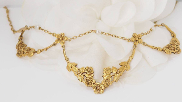 Collier Draperie Début XIXème Siècle En Or Jaune Et Perles