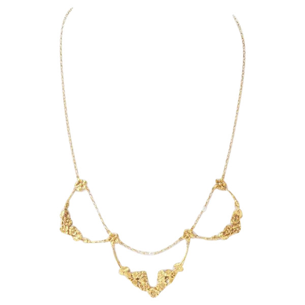 Collier Draperie Début XIXème Siècle En Or Jaune Et Perles