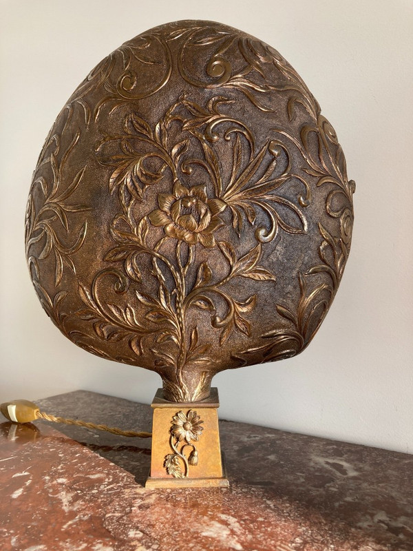 Paire de lampes, en appliques à poser, en cuivre doré, Italie 19ème