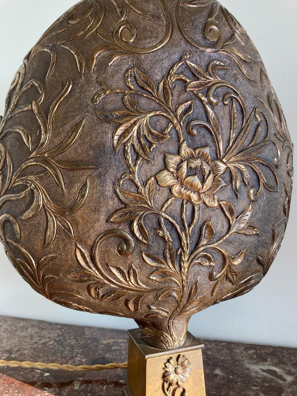 Paire de lampes, en appliques à poser, en cuivre doré, Italie 19ème