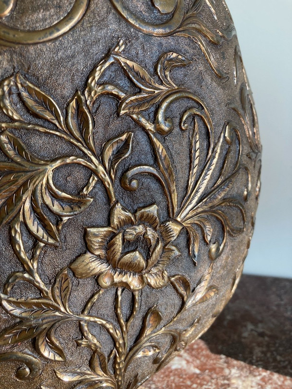 Paire de lampes, en appliques à poser, en cuivre doré, Italie 19ème