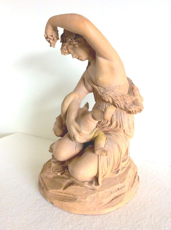 Scultura in terracotta, Donna con bambino - opera francese Fine XIX sec.