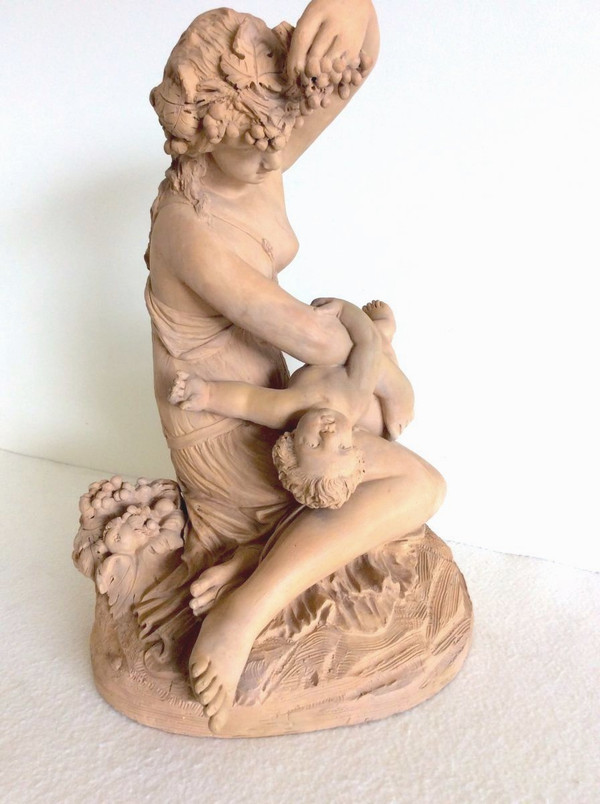Scultura in terracotta, Donna con bambino - opera francese Fine XIX sec.