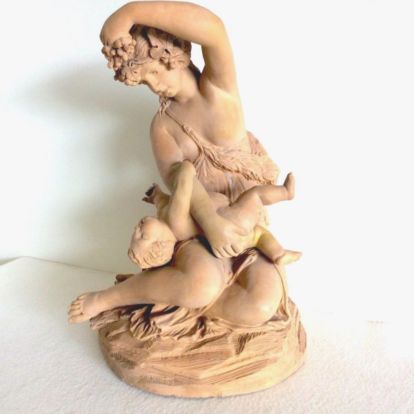 Scultura in terracotta, Donna con bambino - opera francese Fine XIX sec.
