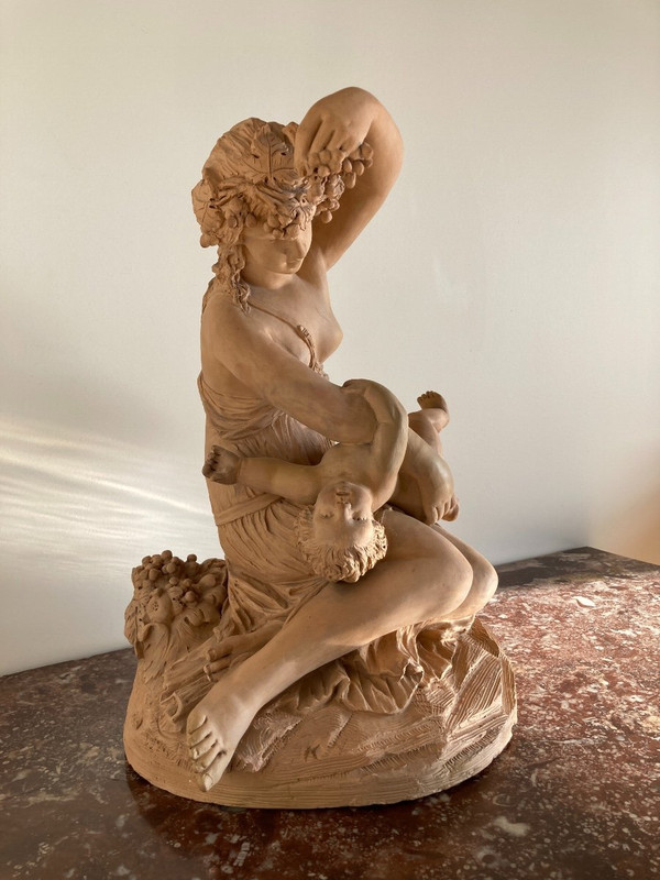 Scultura in terracotta, Donna con bambino - opera francese Fine XIX sec.
