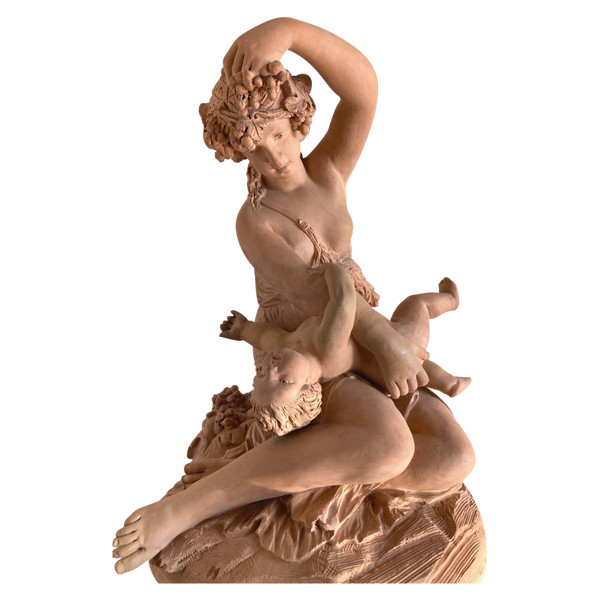 Scultura in terracotta, Donna con bambino - opera francese Fine XIX sec.