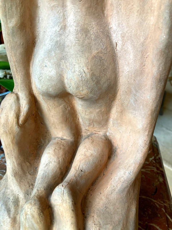 Terrakotta-Skulptur, Nacktbadende, signiert Alfred Jean Halou, Anfang des 20. Jahrhunderts 1910/1920