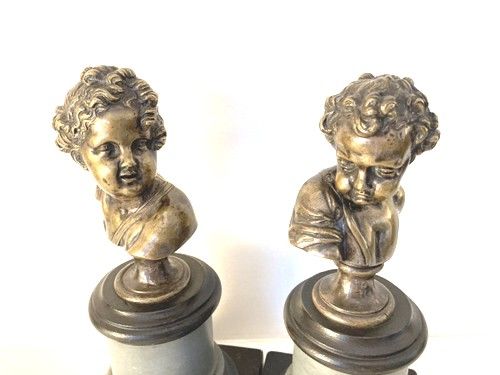 Coppia di busti di bambini in bronzo argentato - XVIII secolo