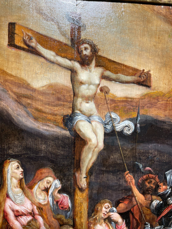 Dipinto Religioso - La Crocifissione - Scuola Olandese 1600 circa