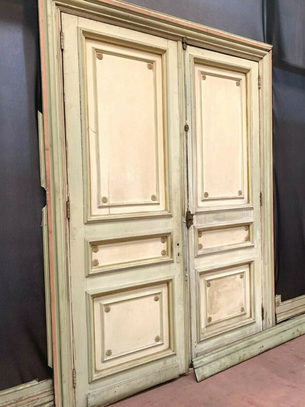 Boiserie De Style Louis XVI En Bois Patiné Portes De Séparation XIX Siècle