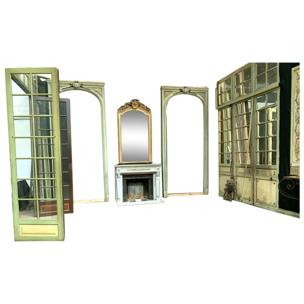 Boiserie De Style Louis XVI En Bois Patiné Portes De Séparation XIX Siècle