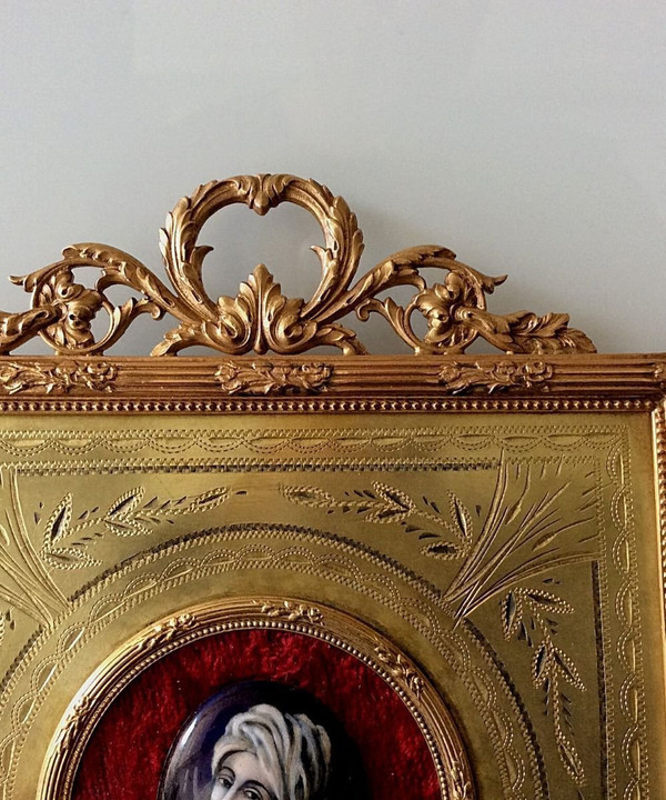 Miniatura in smalto su rame, cornice in bronzo dorato, XIX secolo