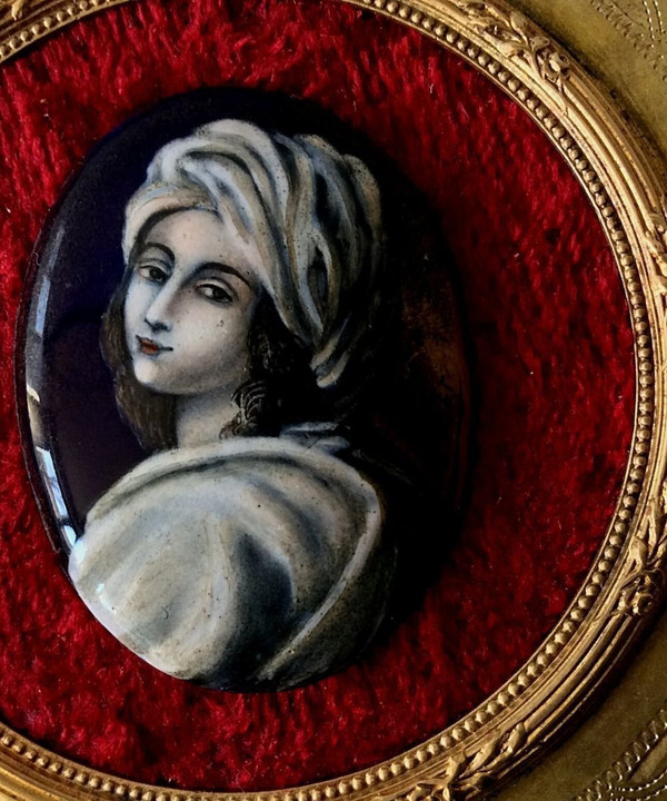 Miniatura in smalto su rame, cornice in bronzo dorato, XIX secolo