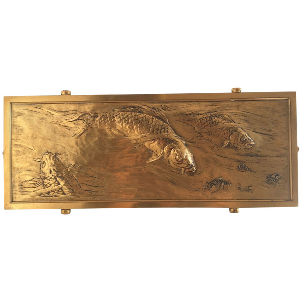 Plaque Décorative à Décors de Carpes Koï - Début 20ème