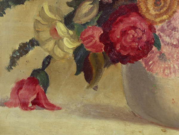 Grand Tableau « Nature Morte au bouquet de fleurs » signé Obligi – Début XXe